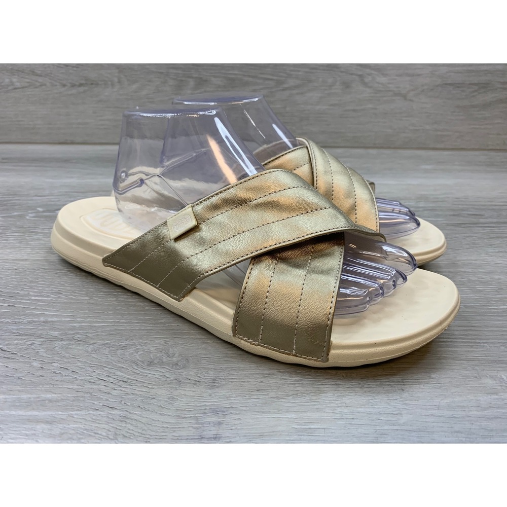 Hey Dude Christi Slide Distressed Metallic Gold Sandals Women's 12 Casual Shoes
